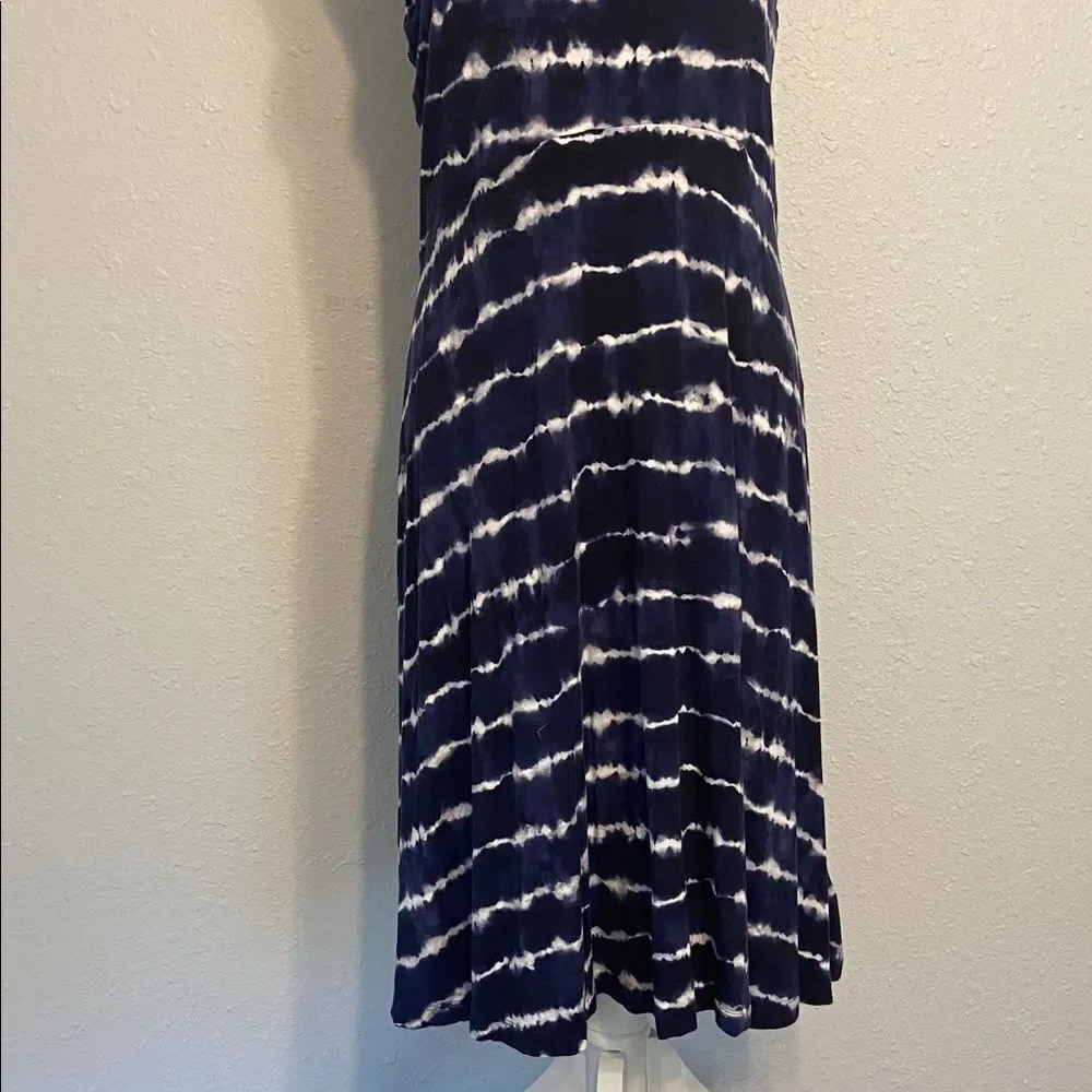 Athleta Navy Blue & White Santorini Thera Printed Dress Size Large
